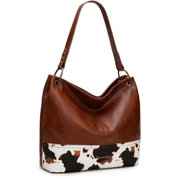 Women's Cow Brown Hobo Bag For Ladies Shoulder With Zipper With Back Pocket - Picture 7 of 7